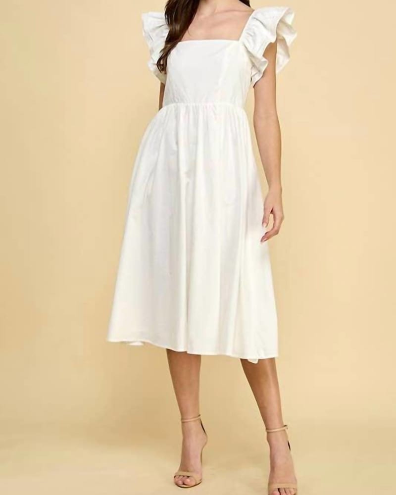 Front of a model wearing a size LARGE Stella Square Neckline Dress in White in White by TCEC. | dia_product_style_image_id:339867